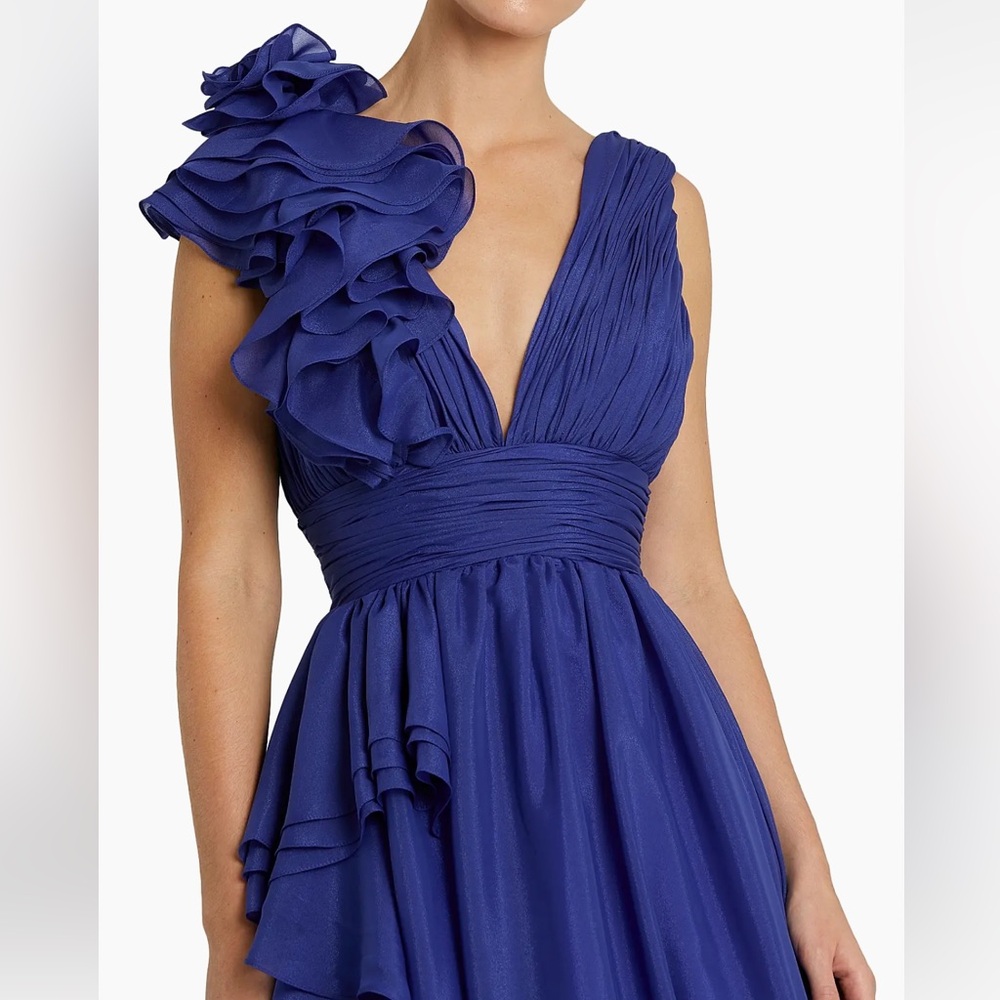 Mac Duggal Cobalt Ruffle Detail Ruched Chiffon Ball Gown - Picture 3 of 3